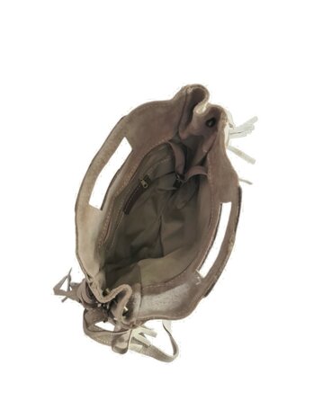 Made in Italy-Crossbody-Schouder tas-Handvat-Suède-Leer-Fringe-Beige-27cmx25cmx5cm
