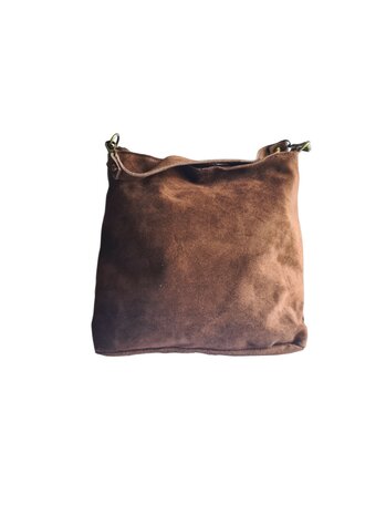 Made in Italy-Schoudertas-Handtas-Crossbody-Groot-Suède-Echt-leer-Fringe-34cmx25cmx15cm-Bruin