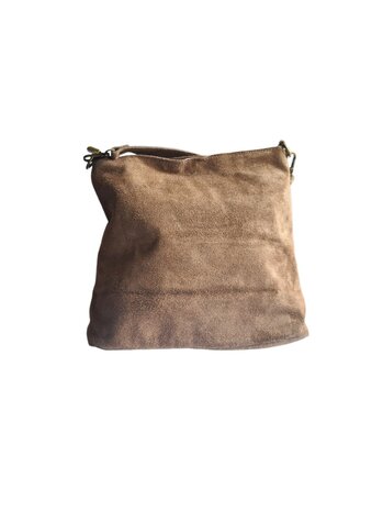 Made in Italy-Schoudertas-Handtas-Crossbody-Groot-Suède-Echt-leer-Fringe-34cmx25cmx15cm-Taupe