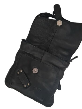 Ven Tomy-Schoudertas-crossbody-Hoogwaardig leer-Gewassen leer- Soepel leer-Vintage-Zwart-19cmx19cmx7cm