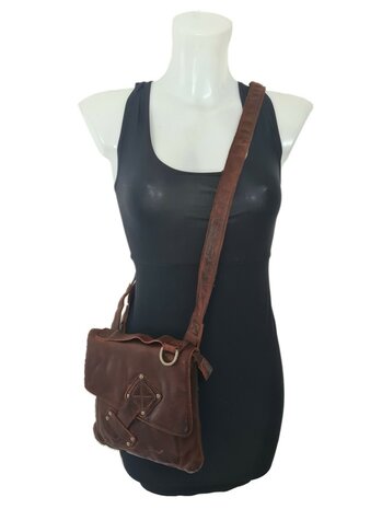 Ven Tomy-Schoudertas-crossbody-Hoogwaardig leer-Gewassen leer- Soepel leer-Vintage-Bruin-19cmx19cmx7cm
