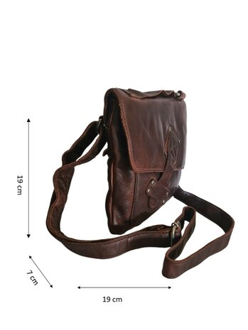 Ven Tomy-Schoudertas-crossbody-Hoogwaardig leer-Gewassen leer- Soepel leer-Vintage-Bruin-19cmx19cmx7cm