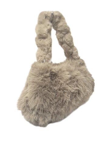 Maria C-Shoudertas-Crossbody-Zacht-Fluffy-Taupe-39cmx24cmx12cm