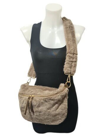 Crossbody-Fannypack-Buideltas-Zacht-Fluffy-Taupe-34cmx23cmx4cm