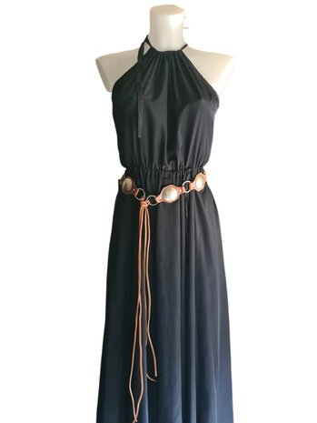 Riem-Knoopriem-Echt Leer-Bohemian-Boho style- Munten- Camel-Breed 5cm x 60cm koord-85 cm riem-60cm koord