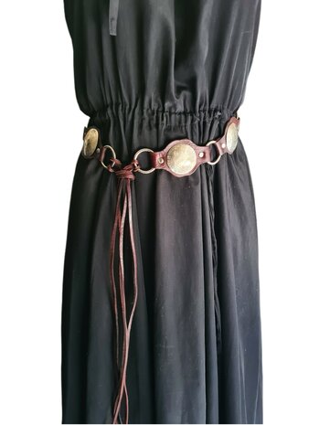 Riem-Knoopriem-Echt Leer-Bohemian-Boho style- Munten- Bruin-Breed 5cm x 60cm koord-85 cm riem-60cm koord