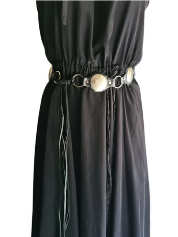 Riem-Knoopriem-Echt Leer-Bohemian-Boho style- Munten- Zwart-Breed 5cm x 60cm koord-85 cm riem-60cm koord