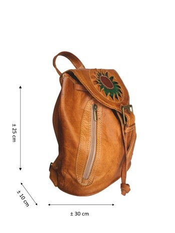 Festival Rugzak- Rugzak-Echt leer-Sun-Bohemian style-Boho style-Gypsy style-Camel-28cmx24cmx10cm