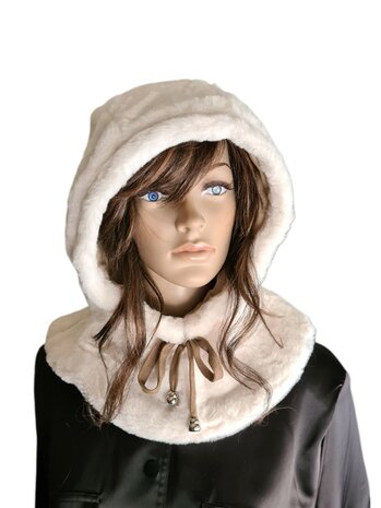 Capuchon sjaal- Col sjaal-Bivak muts-In style-Muts&col-Soft teddy-Soft touch-Gevoerd-Superzacht-Warm-One size-Creme