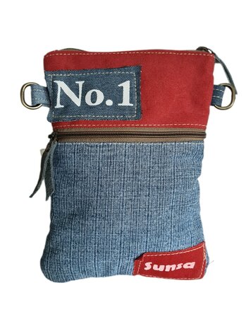 Sunsa-Tasje-Denim-Canvas-Leer-gerecyclede jeans-Rood-dames-heren-Retro-Vintage-Streetwear-18 x 23 x 2 cm