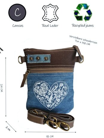 Domelo-Tasje-Denim-Canvas-Leer-gerecyclede jeans-hartje-dames-heren-Retro-Vintage-Streetwear-18 x 23 x 2 cm-small-Denim