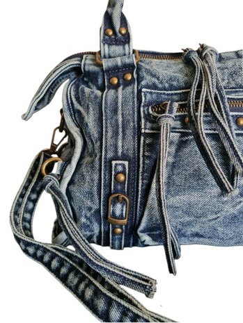 Jeans bowling bag-handtas-schoudertas-crossbody-Urban style-Vintage look-Trendy-30,5cmx25cmx9cm-Denim blauw