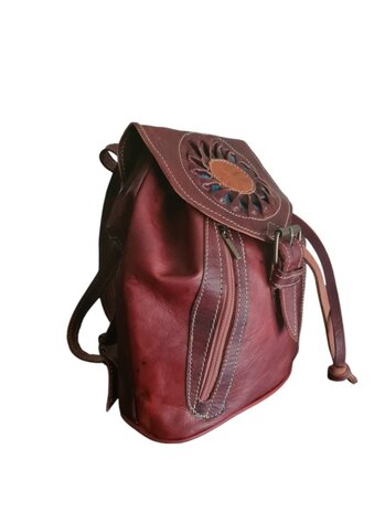 Festival Rugzak- Rugzak-Echt leer-Sun-Bohemian style-Boho style-Gypsy style-kleur 2-26cmx23cmx11cm