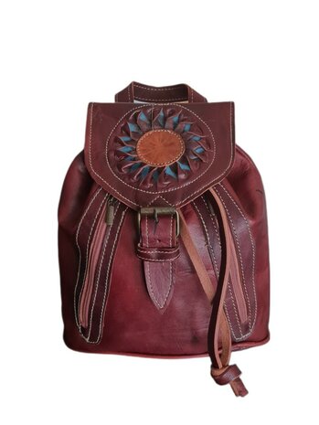 Festival Rugzak- Rugzak-Echt leer-Sun-Bohemian style-Boho style-Gypsy style-kleur 2-26cmx23cmx11cm