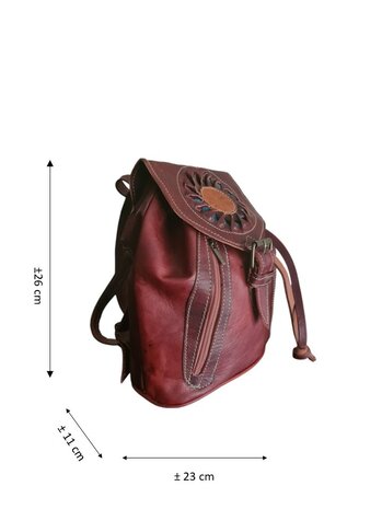 Festival Rugzak- Rugzak-Echt leer-Sun-Bohemian style-Boho style-Gypsy style-kleur 2-26cmx23cmx11cm