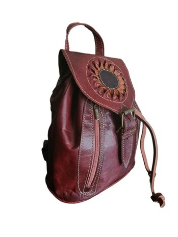 Festival Rugzak- Rugzak-Echt leer-Sun-Bohemian style-Boho style-Gypsy style-Kleur 3-26cmx23cmx11cm