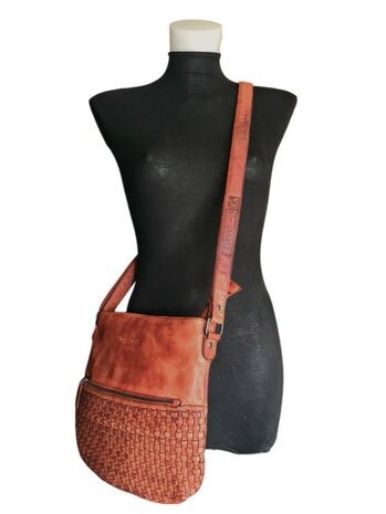 Ven Tomy-Schoudertas-crossbody-Gevlochten-Hoogwaardig leer-Gewassen leer- Soepel leer-Vintage-Natuurlijk bruin-28cmx28cmx8cm
