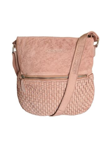 Ven Tomy-Schoudertas-crossbody-Gevlochten-Hoogwaardig leer-Gewassen leer- Soepel leer-Vintage-Dusty Pink-28cmx28cmx8cm