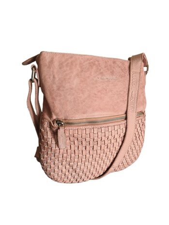 Ven Tomy-Schoudertas-crossbody-Gevlochten-Hoogwaardig leer-Gewassen leer- Soepel leer-Vintage-Dusty Pink-28cmx28cmx8cm