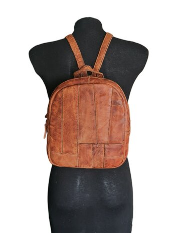 Ven Tomy-Rugzak-Patchwork-Hoogwaardig leer-Gewassen leer- Soepel leer-Vintage-Natuurlijk bruin-23cmx26cmx10cm
