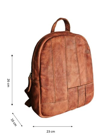 Ven Tomy-Rugzak-Patchwork-Hoogwaardig leer-Gewassen leer- Soepel leer-Vintage-Natuurlijk bruin-23cmx26cmx10cm