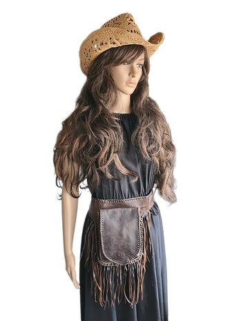 Festival-Heup tasje-echt leer-Handmade-Fringe-Bohemian style-Boho style-25cmx18cmx5cm-kleur 2