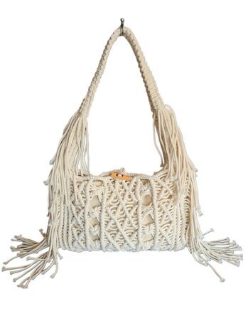 Turbo Bags- Schoudertas-Macram&eacute;-Fringe-Bohemian style-Ibiza style-100% katoen-Beige-31cmx22cmx3cm