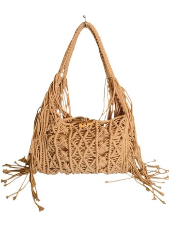 Turbo Bags- Schoudertas-Macram&eacute;-Fringe-Bohemian style-Ibiza style-100% katoen-Khaki-31cmx22cmx3cm