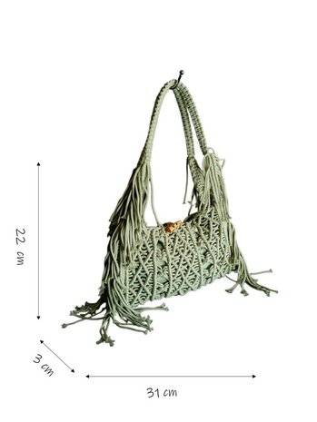Turbo Bags- Schoudertas-Macram&eacute;-Fringe-Bohemian style-Ibiza style-100% katoen-Mint-31cmx22cmx3cm
