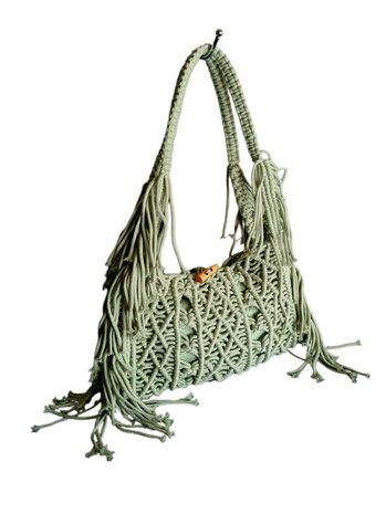 Turbo Bags- Schoudertas-Macram&eacute;-Fringe-Bohemian style-Ibiza style-100% katoen-Mint-31cmx22cmx3cm