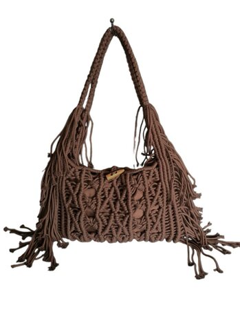 Turbo Bags- Schoudertas-Macram&eacute;-Fringe-Bohemian style-Ibiza style-100% katoen-Bruin-31cmx22cmx3cm