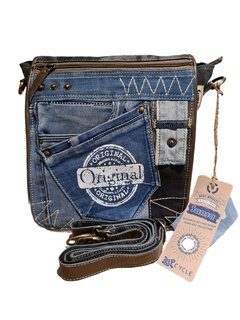 Tas-Denim-Canvas-Leer-gerecyclede jeans-dames-heren-Retro-Vintage-Streetwear-25 x 27 x 8 cm-Sunsa
