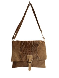 Schoudertas-Crossbody-Kroko-Leer-Suede-Enveloppe model-Taupe-30cmx25cmx1cm