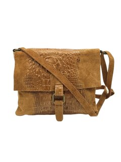 Schoudertas-Crossbody-Kroko-Leer-Suede-Enveloppe model-medium-Camel-25cmx23cmx3cm