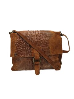 Schoudertas-Crossbody-Kroko-Leer-Suede-Enveloppe-medium-Donker Cognac-25cmx23cmx3cm
