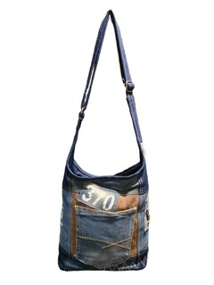 Tas-Denim-Canvas-Leer-gerecyclede jeans-dames-heren-Retro-Vintage-Streetwear- 30 x 30 x 9 cm-Dark Denim-Sunsa
