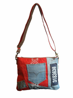 Sunsa-Tas-Denim-Canvas-Leer-gerecyclede jeans-dames-heren-Retro-Vintage-Streetwear-Red-38 x 30 x 1 cm