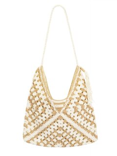 Tas-Hobo-Crochet-gehaakt-Beach bag-Boho Style-Ibiza Style-Gipsy Style-Met Rits-Naturel/Beige-36cmx36cm