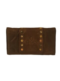 Juice-portemonnee-creditcardhouder-pasjeshouder-leer-gewassenleer-studs-dames-groot-Bruin-20cmx11cmx3cm
