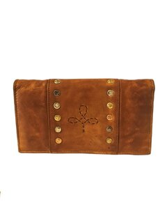 Juice-portemonnee-creditcardhouder-pasjeshouder-leer-gewassenleer-studs-dames-groot-Camel-20cmx11cmx3cm