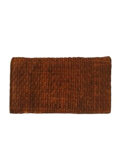 Juice-portemonnee-creditcardhouder-pasjeshouder-leer-gewassenleer-Gevlochten-dames-groot-Donker cognac-20cmx11cmx3cm