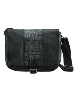 Bull & Hunt-City-Big-Tas-Leer-Crossbody tas-Schouder tas-1 tas 2 stijlen-34cmx25cmx12cm-Zwart
