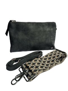 Sunset-Crossbody-Schouder-Tasje-suèdine look-kroko-Zwart-20cmx15cmx3cm