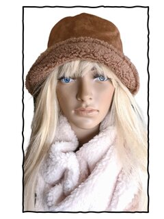 Bucket cap-Bucket hat-Vishoedje-2 kanten draagbaar-Suèdine-Teddy-unisex-Camel