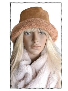 Bucket cap-Bucket hat-Vishoedje-2 kanten draagbaar-Suèdine-Teddy-unisex-Light Camel