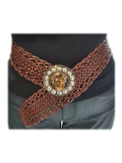 Riem-Leer-Bohemian-Boho style- Gevlochten leer- Steen- Bruin- 7cm 