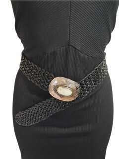 Riem-Leer-Bohemian-Boho style- Gevlochten leer-Gesp-Ovaal-Zwart-5cm 