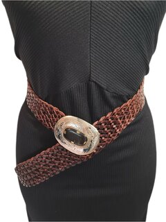 Riem-Leer-Bohemian-Boho style- Gevlochten leer-Gesp-Ovaal- Bruin-5cm 