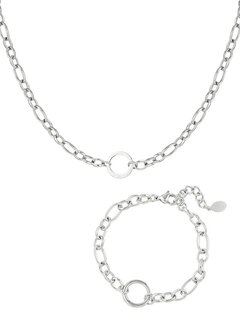 Yehwang-ketting-armband-set-Stainless Steel-zilver