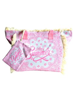 Beach bag-Strand tas-Summer vibes-Franje-Bohemian style-Ibiza style-52cmx35cmx17cm-Licht roze
